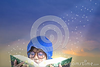 Asian boys, enjoy reading and fantasy. Stock Photo