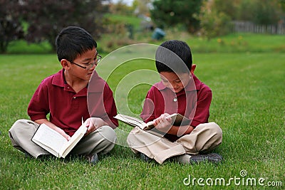 Asian boys reading Stock Photo