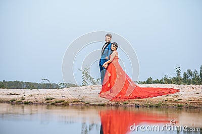 Asian bride and Caucasian groom have romance time and happy Stock Photo