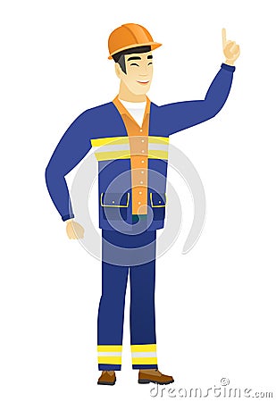 Asian builder pointing with his forefinger Vector Illustration