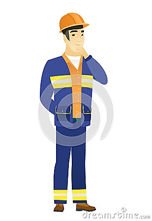 Asian builder thinking vector illustration Vector Illustration