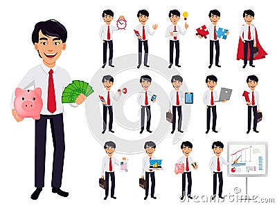 Asian business man, concept of cartoon character Vector Illustration