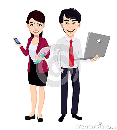 Asian business man and business woman Vector Illustration