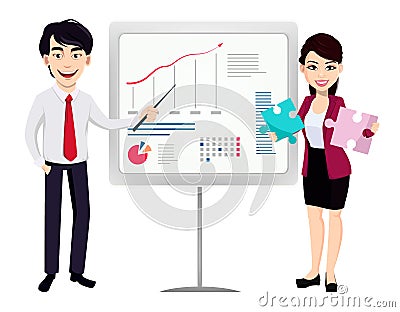 Asian business man and business woman Vector Illustration