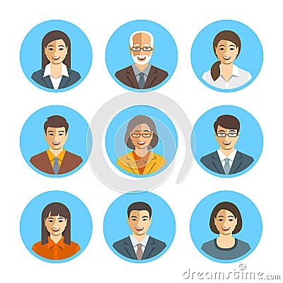 Asian business people simple flat vector avatars set Vector Illustration