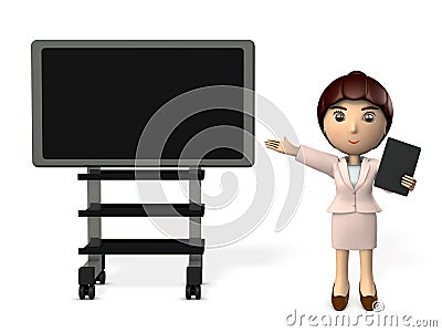 Asian business woman giving a presentation. Large display used for explanation. Stock Photo