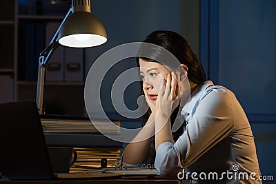 Asian business woman obsession working overtime late night Stock Photo
