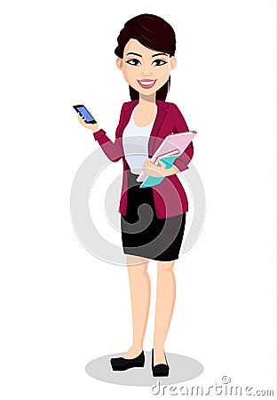 Asian business woman in office clothes Vector Illustration