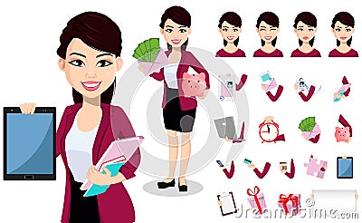 Asian business woman in office clothes Vector Illustration