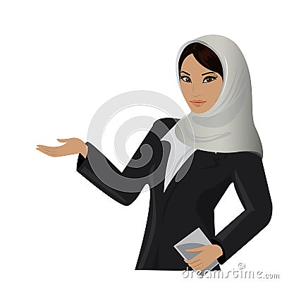 Asian business woman pointing to business trends Vector Illustration