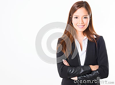 Asian business woman on white background with copy space Stock Photo
