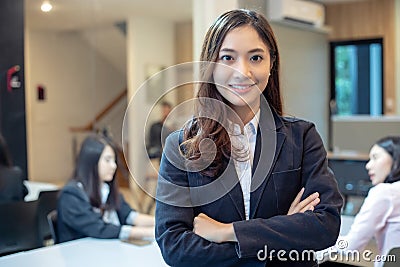 Asian business women and group using notebook for meeting and bu Stock Photo