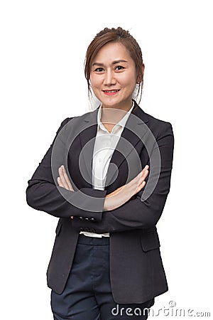 Asian business women smile standing isolated on white background Stock Photo