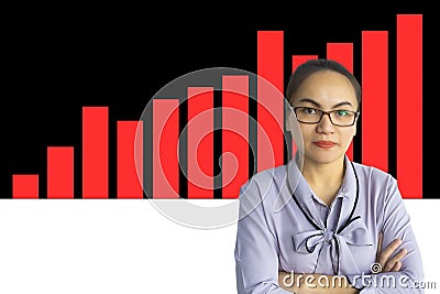 Asian business women with stock market for investment trading Stock Photo