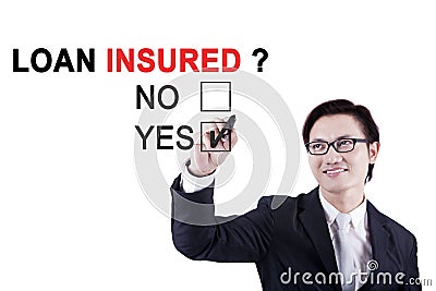 Asian businessman approving loan insured on studio Stock Photo