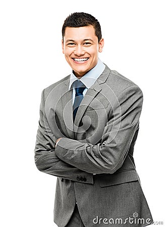 Asian businessman arms folded smiling Stock Photo