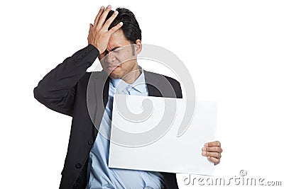 Asian businessman headache show blank sign Stock Photo