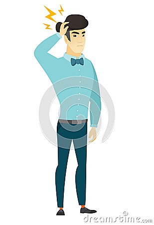 Asian businessman with lightning over his head Vector Illustration