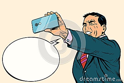 Asian businessman makes selfie Vector Illustration
