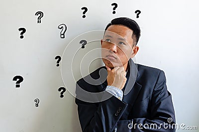 Asian businessman with a question mark.Concept business Stock Photo