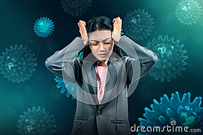 Asian businesswoman stress by coronavirus spread Stock Photo