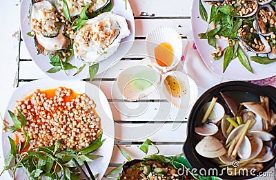 Asian Cafe Street Seafood Table Dish Sea Stock Photo