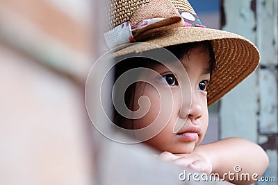 Asian child girl in a lonely mood Stock Photo