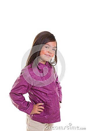 Asian child girl smiling with winter purple coat Stock Photo