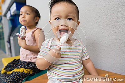 Asian siblings, a boy and a girl lifestyle stock photo Stock Photo