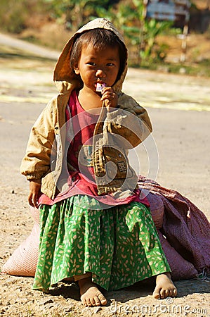 Asian children, poor, dirty Vietnamese kid Editorial Stock Photo
