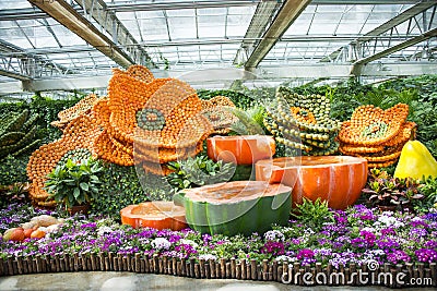 Asian China, Beijing, agriculture carnival, indoor exhibition hall, landscape layout Editorial Stock Photo