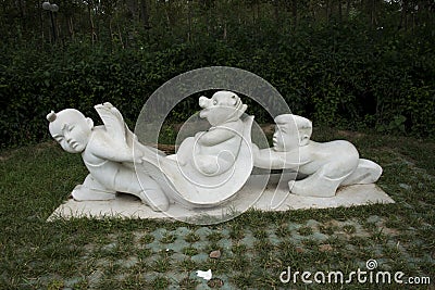 Asian China, Beijing, International Sculpture Park, injured bear Editorial Stock Photo