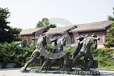 Asian China, Beijing, Lugou Bridge square, sculpture Editorial Stock Photo