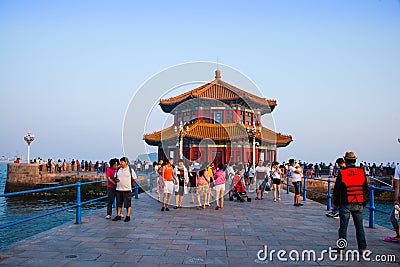 Asia China, Qingdao, Shandong, trestle bridge ï¼ŒHuilan Pavilion Editorial Stock Photo