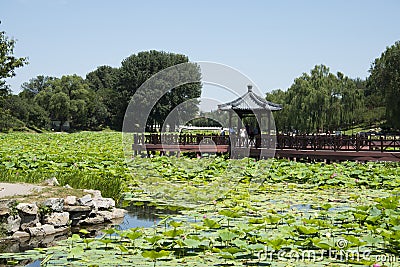 Asian China, royal garden, Old Summer Palace, Jiuqu Bridge Editorial Stock Photo