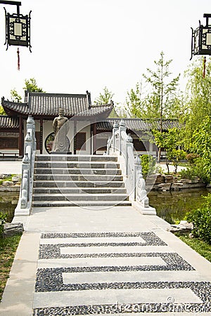 Asian Chinese, antique buildings, Stone Bridge. st Stock Photo