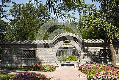 Asian Chinese, Beijing, Ditan Park, health park, circular door, Editorial Stock Photo