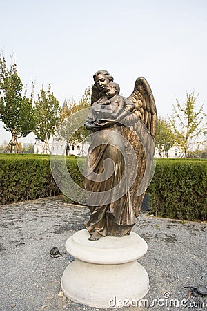 Asian Chinese, Beijing, Garden Show Park, landscape sculpture, angel Stock Photo