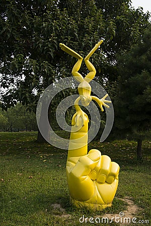 Asian Chinese, Beijing, International Sculpture Park, sculpture,Happy Editorial Stock Photo