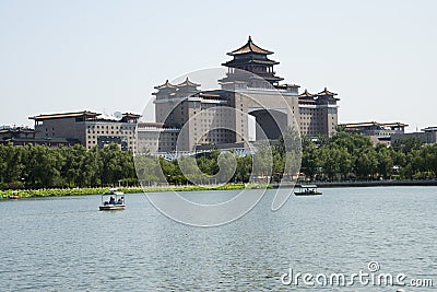 Asian Chinese, Beijing Railway Station and lotus pond park Editorial Stock Photo