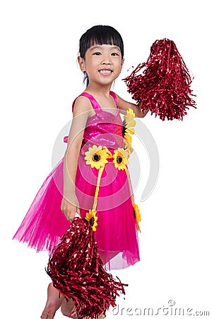 Asian Chinese cheerleader girl holding a pompom Stock Photo