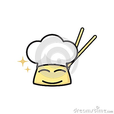 Asian Chinese Chef Cartoon Cook with Chopsticks Logo Symbol Vector Illustration