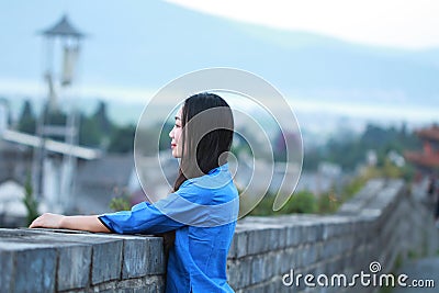 Asian Chinese girls wear student clothes in Republic of China Stock Photo