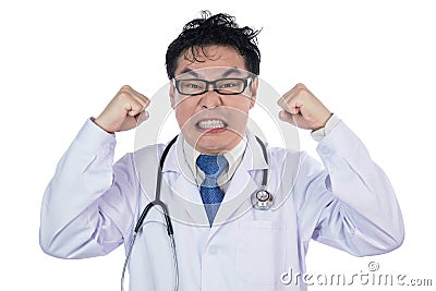 Asian Chinese male frustrated crazy doctor screaming Stock Photo