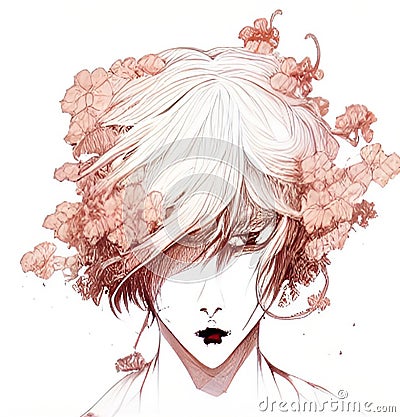 Asian chinese portrait illustration fantasy portrait logo background female portrait woman lady chinese painting abstract floral Cartoon Illustration