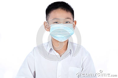 Asian Chinese Student Boy In Uniform Wearing Mask Stock Photo