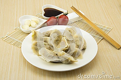 Asian Chinese traditional pasta Boiled dumplings Stock Photo