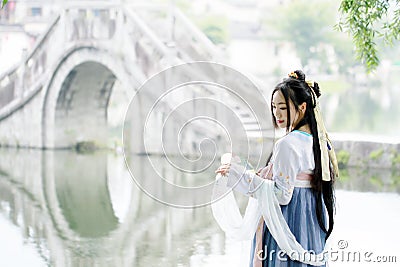 Asian Chinese woman in traditional Hanfu dressï¼Œclassic beauty in Chin Stock Photo