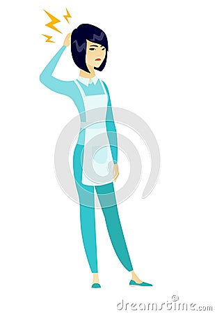 Asian cleaner with lightning over head. Vector Illustration