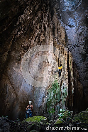 Climber Asian Outdoor Life Passion Cave Editorial Stock Photo